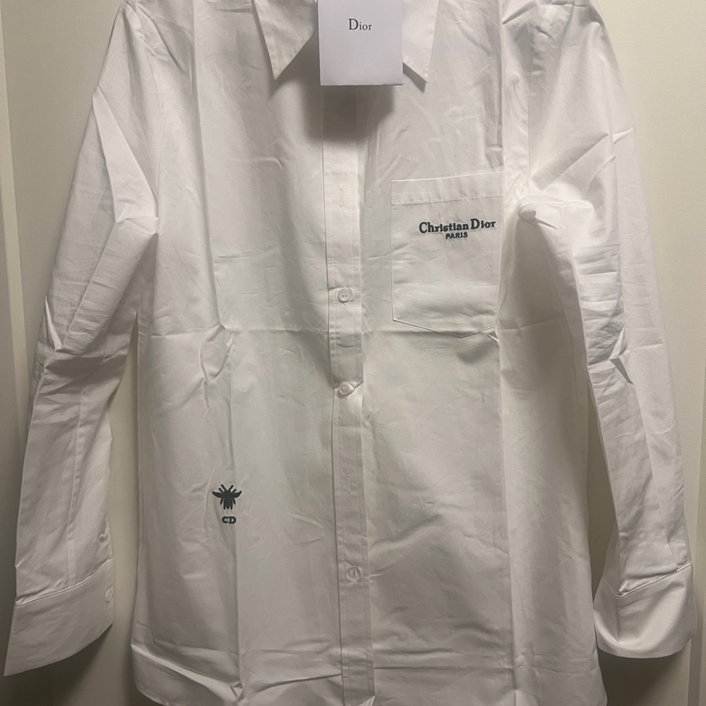 Dior White Button-Up Shirt with Pocket Logo